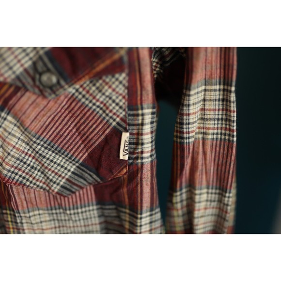 Vans Shirt Adult Small Red Check Pearl Snap Long Sleeve Skate  Casual Mens - Picture 9 of 10